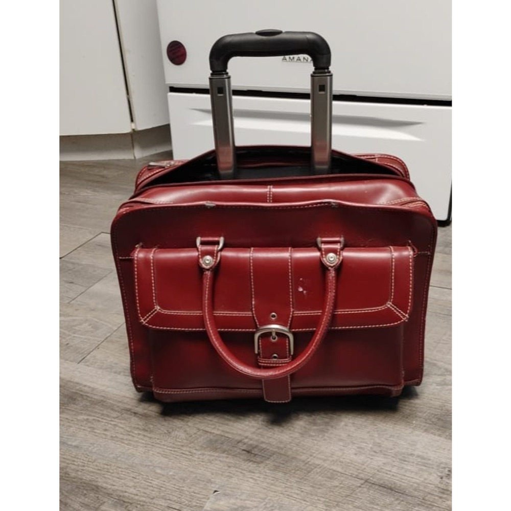 Franklin Covey Rolling Leather Briefcase Carry Travel Bag Laptop Burgundy